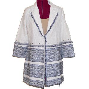 NWT Chicos 00P White Eyelet Topper Fringed Sparkle